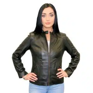 women's black leather jacket
