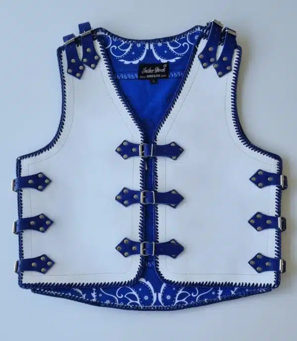 white vest blue straps