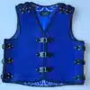Blue leather vest with black straps